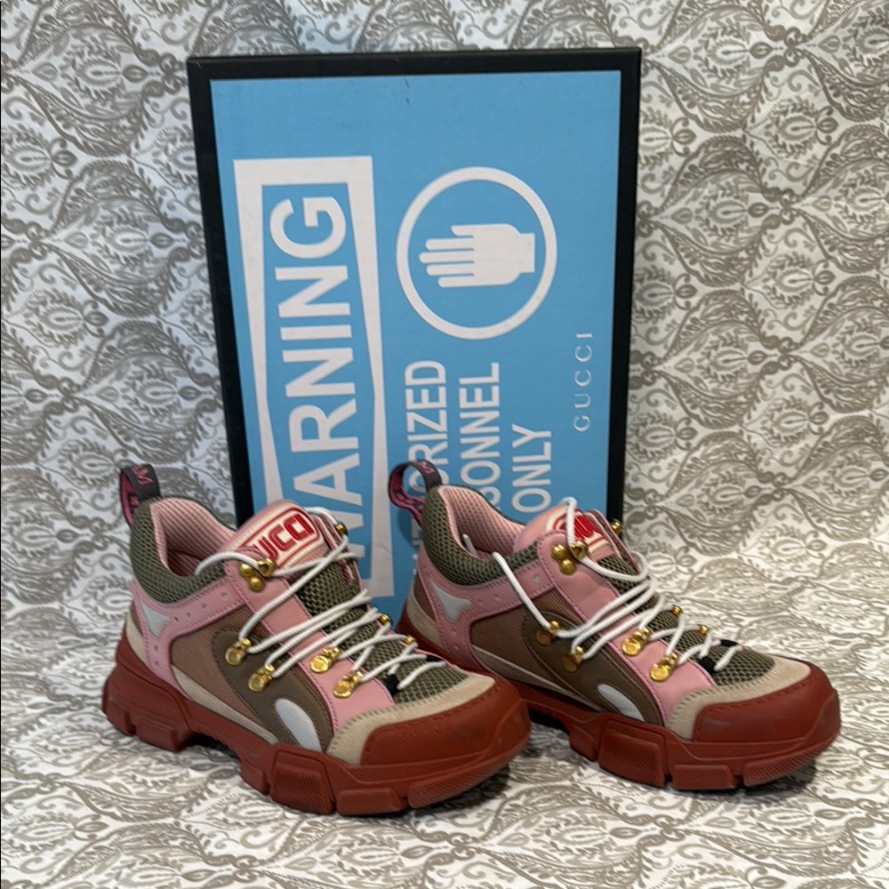 GUCCI PINK GREEN AND RED FLASHTREK SNEAKERS